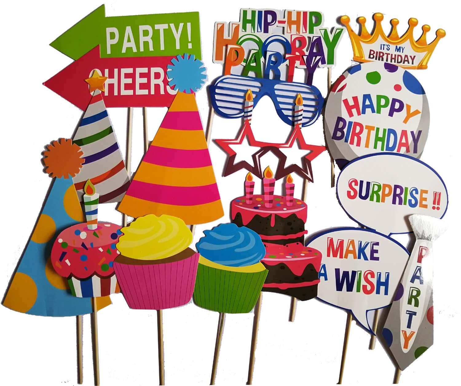 HESHIFENG. party & accessories Angebrachte Geburtstag Foto Requisiten,NO DIY Geburtstagsparty Photo Booth Props (38pcs Geburtstag)