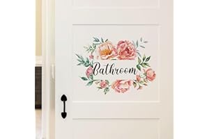 2 Pcs Bathroom Toilet WC Sign Door Stickers Washroom Wall Decals Peel and Stick Removable DIY Beautiful Flower Wash Room Door