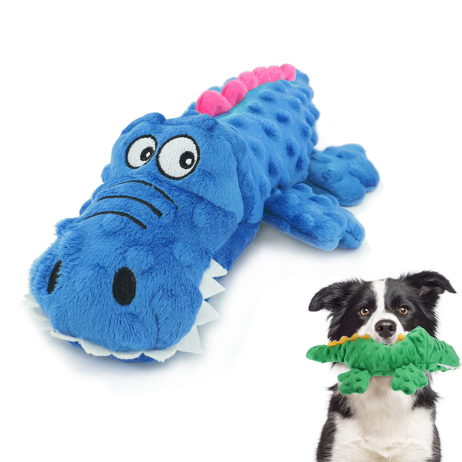 ZENVALY Interactive Dog Plush Toy - Soft Squeaky Crocodile for Puppies, Small and Medium Dogs - Durable Chew and Training Toy, Blue