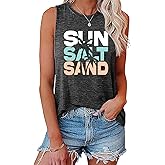 Sun Salt Sand Beach Tank Top for Women Funny Vacation Loose Fit Summer Graphic Vest