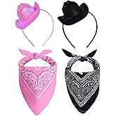 Haakong Mini Cowgirl Hat for Women Cowboy Hat With Bandana Cowgirl Accessories Halloween Western Party Supplies