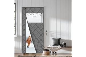 WochiTV Magnetic Thermal Door Curtain, 36 X 80 Inch Insulated Door Cover Thickened Waterproof Weatherproof Insulation Blanket with Visible Panels for Winter Side Opening Gray