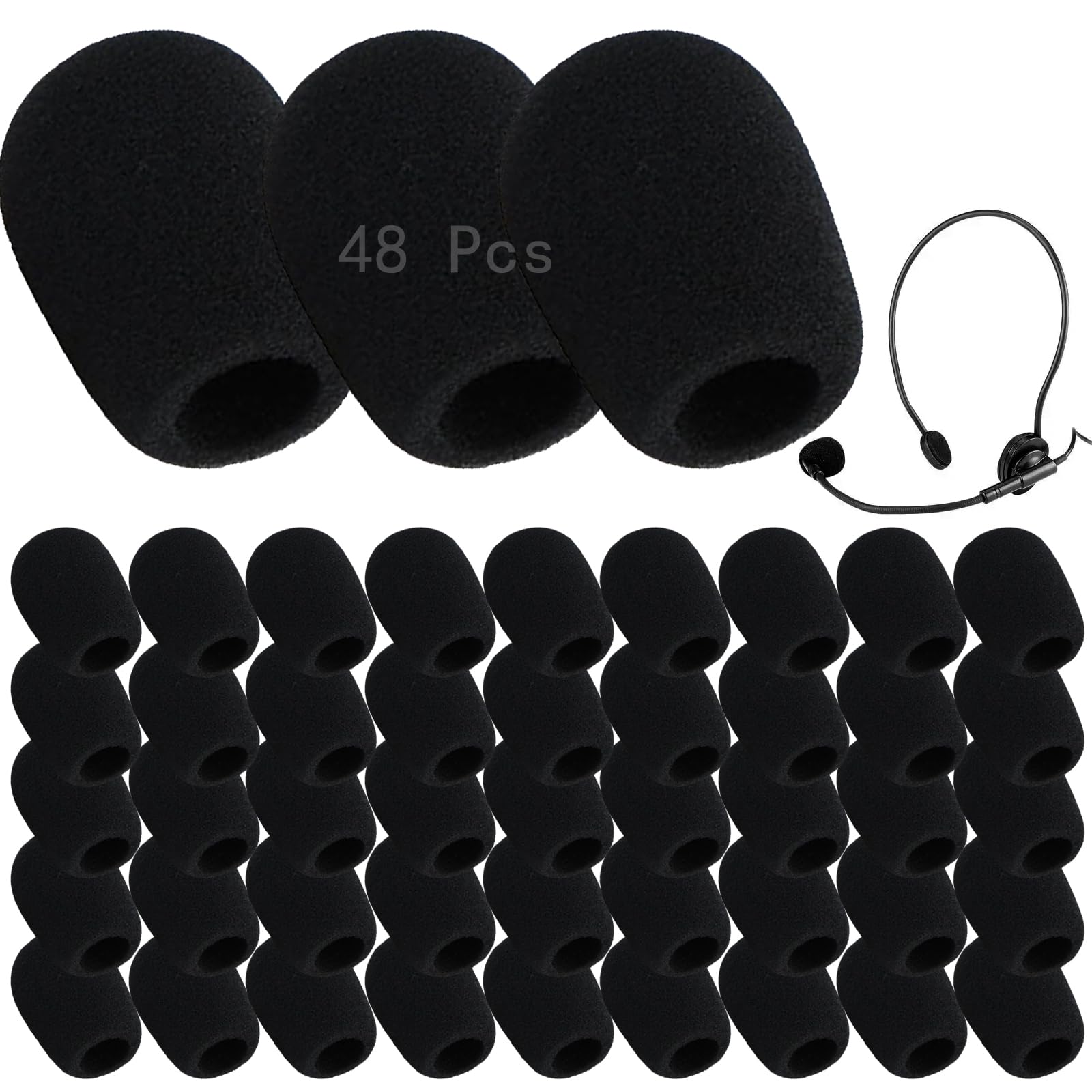 48 Pack Mini Foam Microphone Covers, Microphone Windscreen, Microphone Foam Covers, Mic Windscreen Covers for Variety of Headset Microphone Mini Size Lapel Headset Mic Foam Covers