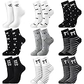 Patelai 9 Pairs Cute Floral Socks Women Bow Ankle Crew Socks with Ruffle Tulip Flower Cottagecore Frilly Cotton Knitted Gifts