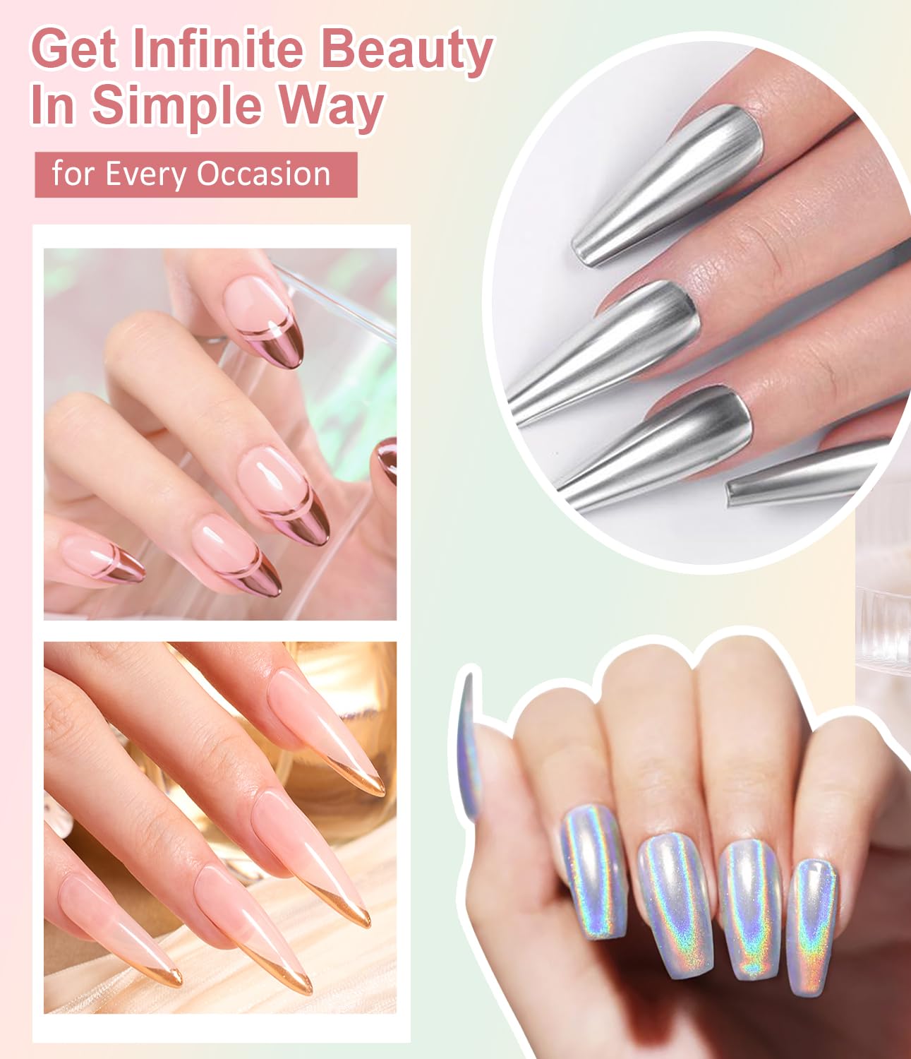 Chrome Nail Powder BISHENGYF: Super Metallic Effect Chrome Powder For Nails Gold Silver Red Laser White Pearl Nail Chrome Powder for Nails Art Decoration - Image 7