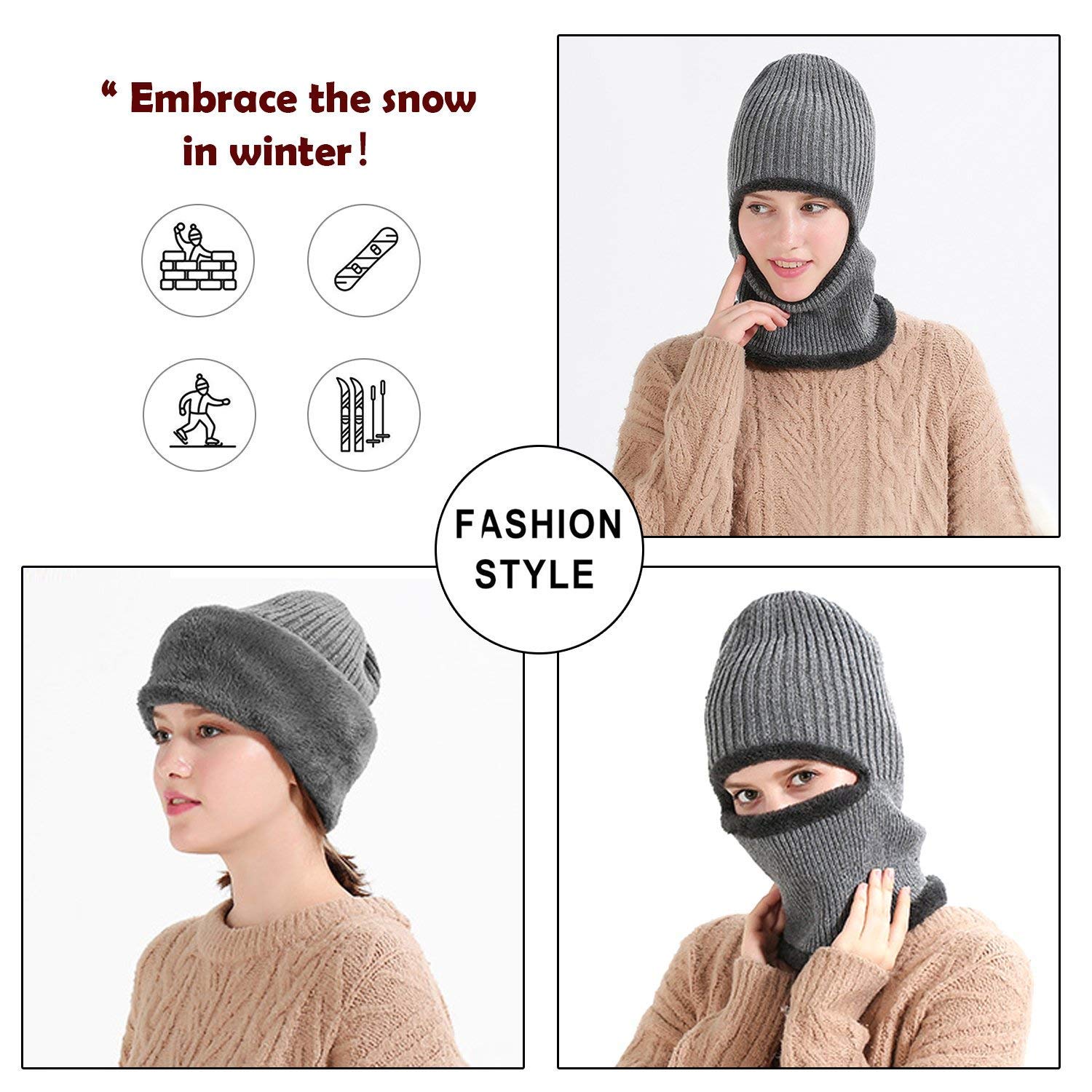 MOCOFO Warm Winter Hats, 3-in-1 Knit Beanie with Flexible Neck Guard,Unisex Face Mask Riding Hat for Winter Outdoor Sports Cycling Motorcycle Ski Snowboard or Fishing