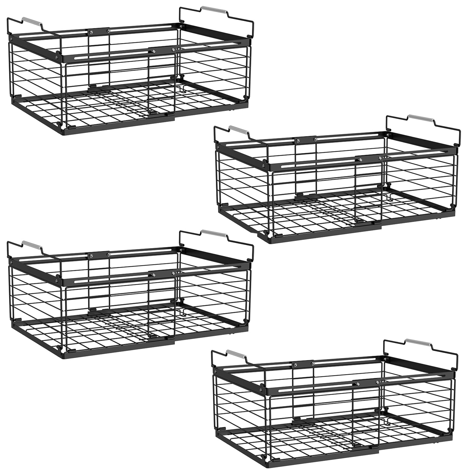 Photo 1 of NADAMOO Freezer Organizer Bins, 4 Packs Large Expandable Stackable Chest Freezer Containers with Handle, Metal Adjustable Storage Baskets for Fridge, Deep Freezer, Cabinet, Kitchen, Pantry - Black