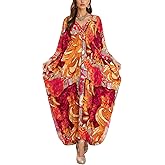 ELSCIRW Women's Caftan Dresses Plus Size Mumu with V-Neck Batwing Sleeves Lightweight Beach Cover Up and Loungewear