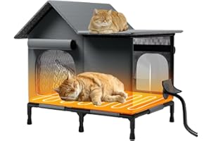 JOH Heated Cat House for Outside, Weatherproof Outdoor Cat House with Safe Escape Door, Insulated & Elevated Warm Cat Shelter for Feral Cat Multiple Stray Kitty (23.6"x16.5"x19.7")