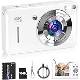 Digital Camera for Kids, FHD 1080P 44MP Point and Shoot Digital Camera with Face Detect, Smile Capture, 18X Zoom, 20 Filters, Anti Shake, 32GB SD Card White Compact Vintage Camera for Kids Boys Girls