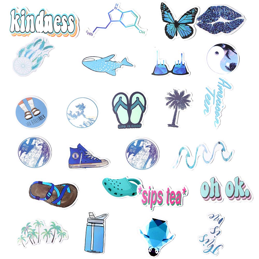 VSCO Stickers for Water Bottle, 50 PCS Cute Aesthetic Trendy Waterproof Vinyl Sticker for Laptop, Phone, Luggage, Skateboard, Guitar, Graffiti Decal (Blue)