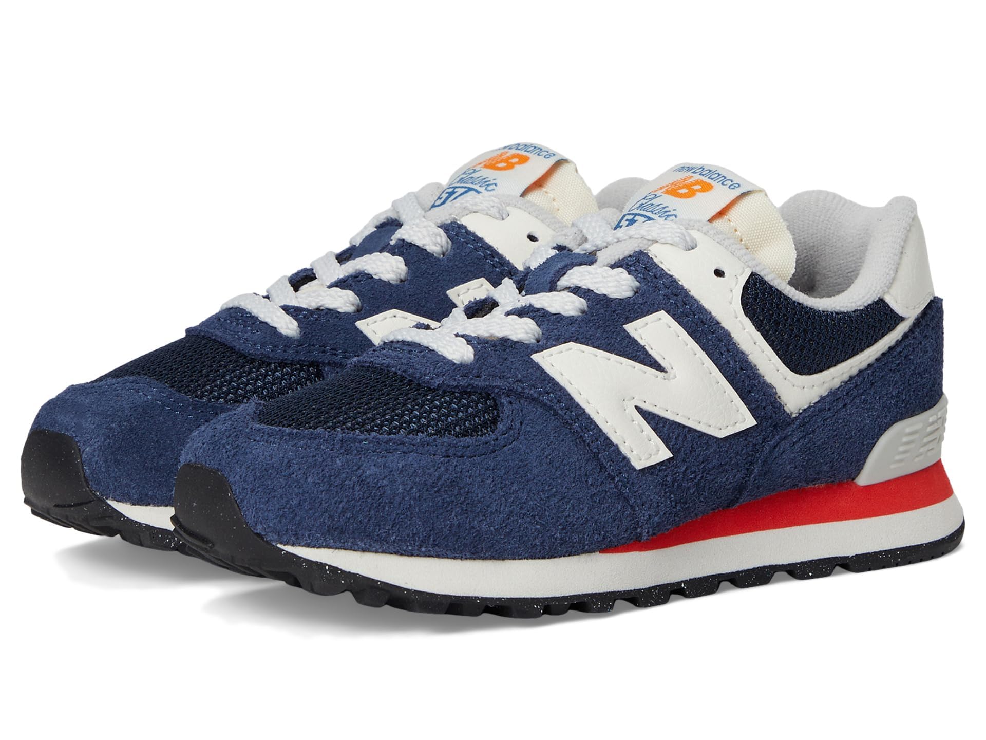 New Balance Kid's 574 V1 Lace-Up Sneaker, Nb Navy/Blast Red, 3 M Little Kid Image