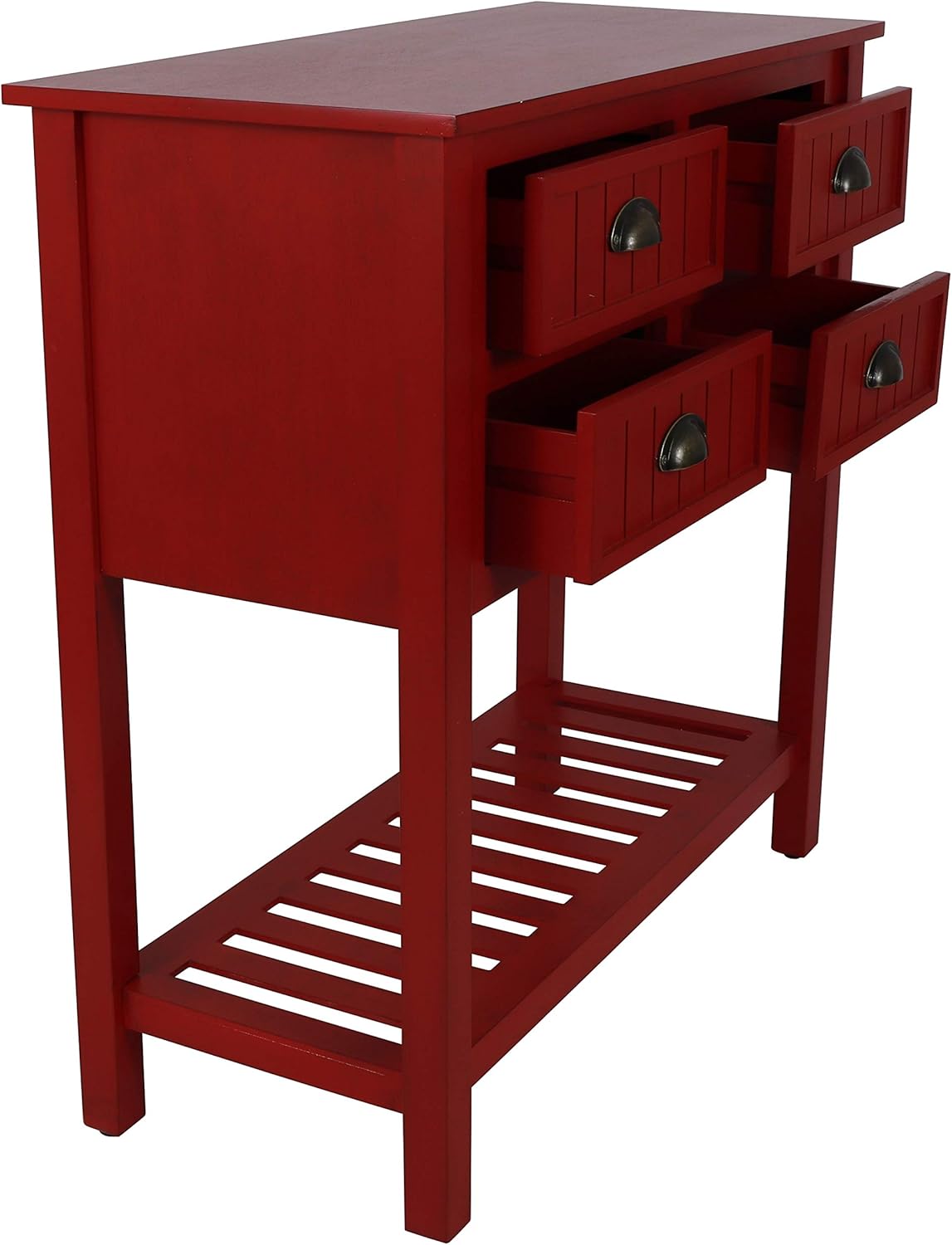Decor Therapy Bailey Bead board 4-Drawer Console Table, 14x32x32, Antique Red: Kitchen & Dining