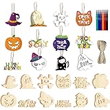 KIMOBER 60PCS Halloween Wooden Slices, Blank Cutouts Ornaments for Halloween Party Decoration, Kids DIY Crafts,Family Activit