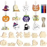 KIMOBER 60PCS Halloween Wooden Slices, Blank Cutouts Ornaments for Halloween Party Decoration, Kids DIY Crafts,Family Activities