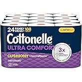 Cottonelle Ultra Comfort Toilet Paper with Cushiony CleaningRipples Texture, 24 Family Mega Rolls (24 Family Mega Rolls = 108