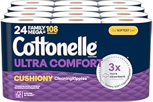 Cottonelle Ultra Comfort Toilet Paper with Cushiony CleaningRipples Texture, 24 Family Mega Rolls (24 Family Mega Rolls = 108