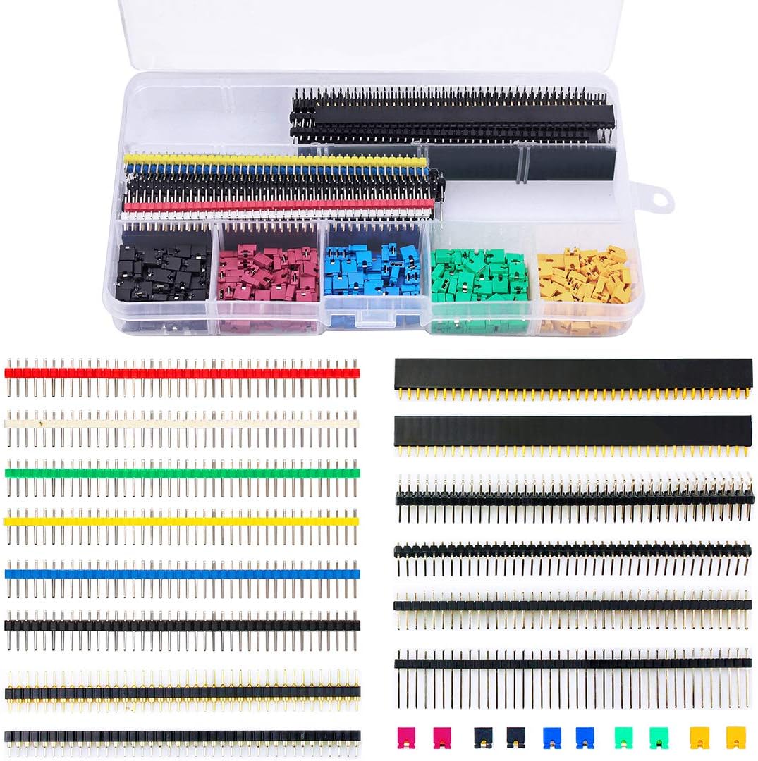 60-Pack 40-Pin Male Header Strips & Jumper Caps – 0.1" 2.54mm For PCB Breadboard