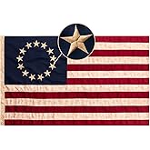 Homissor Cotton Betsy Ross Flag 3x5 Feet Tea-Stained Vintage 13 Stars American Flags Heavy Duty Outdoor Embroidered Colonies Banner for Outside