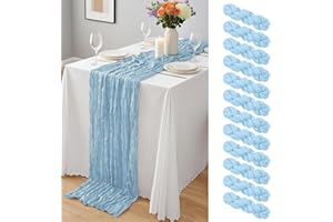 12Pack Baby Blue Cheesecloth Table Runner 10Ft, Gauze Table Runners 21.5 x 120 inch,Semi Sheer Cheese Cloth Fabric Runner Bul