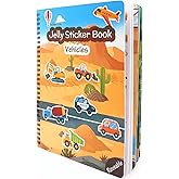 Reusable Sticker Book for Toddlers – Vehicles & Construction, 3 Sheets Washable Car Truck Jelly Stickers, 9 Play Scenes Sticker Activity Book for Kids, Road Trip Travel Toys