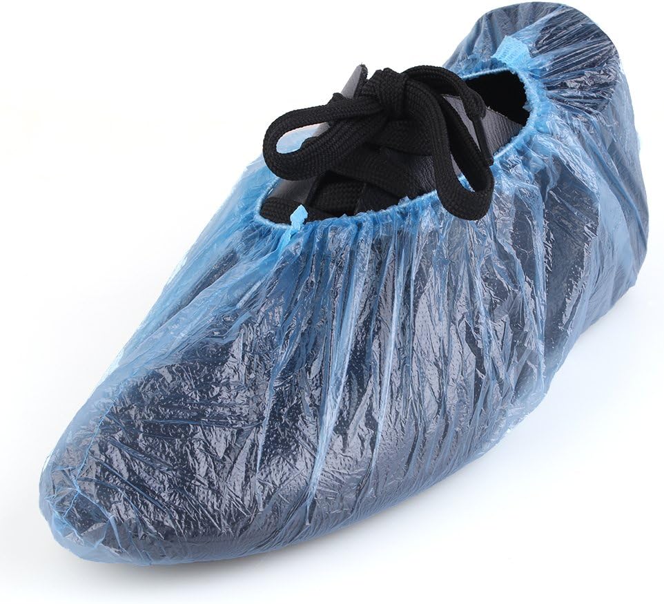 LYFF 100 Pcs Blue Disposable Plastic No Odor Waterproof Shoe Covers Set，Rain Boots Cover