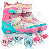 HALOSK Girls Roller Skates for Kids Boys, Adjustable Double Row Quad Skate with Light-Up Wheels, Gradient Star Design for Beginners Ages 3–12