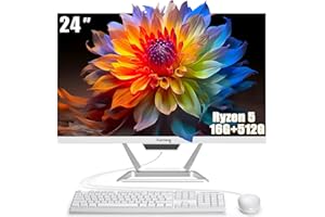 suevery All-in-One PC 24 AIO Desktop Computer AMD Ryzen5 512G SSD DDR4 16G RAM 1080P Gaming PC 23.8" FHD Business Display for Home Office with Keyboard & Mouse