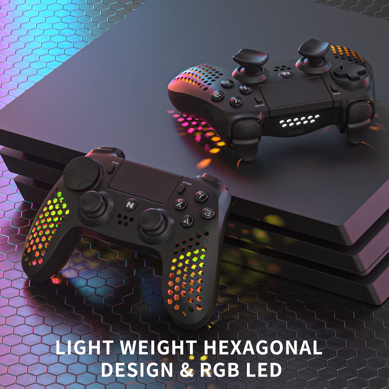 Nitho Wireless Controller for PS4, PC, PS5 (with PS4 Games Only), Windows, Android & iOS, Gaming Gamepad Joystick with RGB LED Lights, Vibration, 6-Axis Motion Sensor, Touchpad, Built-in Speaker