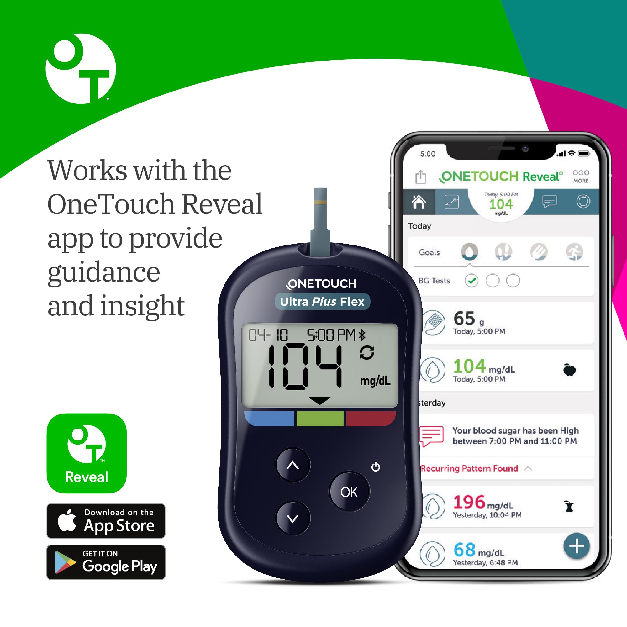 OneTouch Ultra Plus Flex Value Diabetes Testing Kit | Blood Sugar Test Kit Includes 1 Blood Glucose Meter, 1 Lancing Device, 30 Lancets, 30 Diabetic Test Strips, & Carrying Case