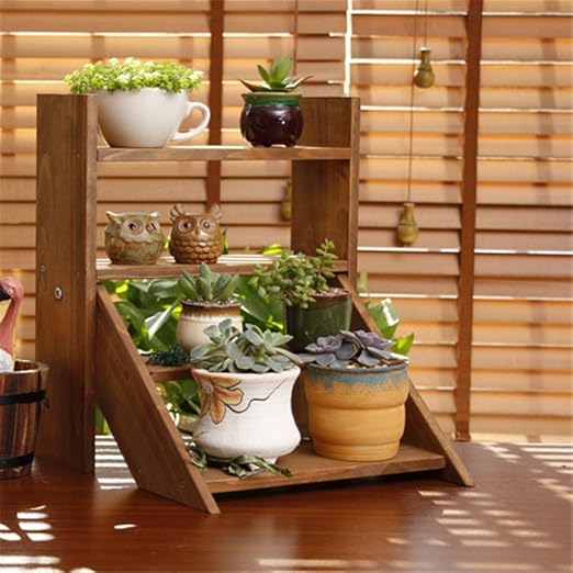 ZXZ-GO 3 Niveles Plegable de bambú Stand Flor Planta de la ...