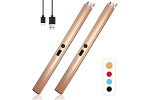 BEYIO 2 PCS Candle Lighter,Windproof Flameless Electric Lighter with LED Power Display ＆ Safety Switch, Upgraded Plasma USB Rechargeable Lighters for Birthday Camping BBQ (Champagne Gold)