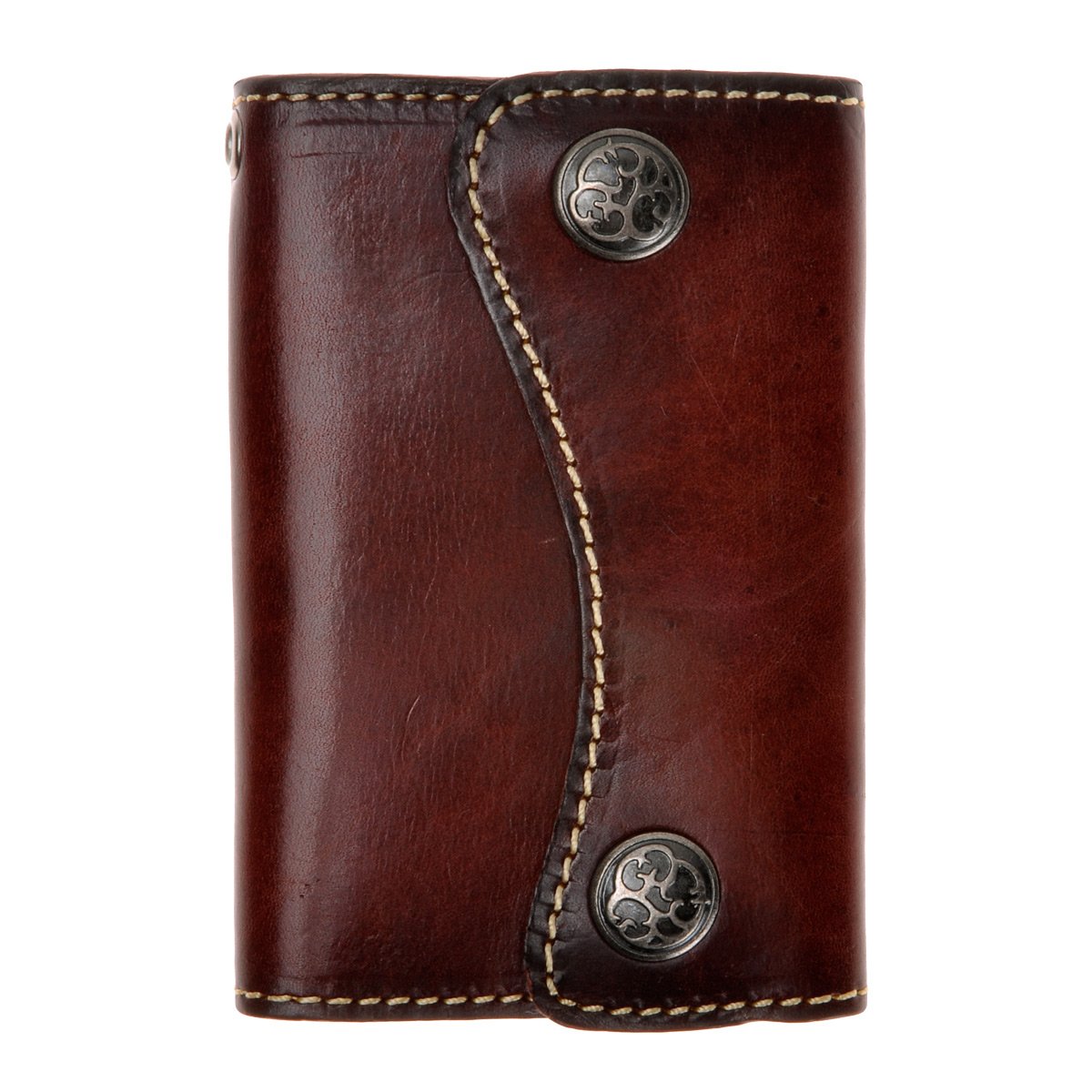 ZLYC New Genuine Leather Two Buttons Key Wallet Card Holder Key Case Keychain (Dark Brown) — image 1
