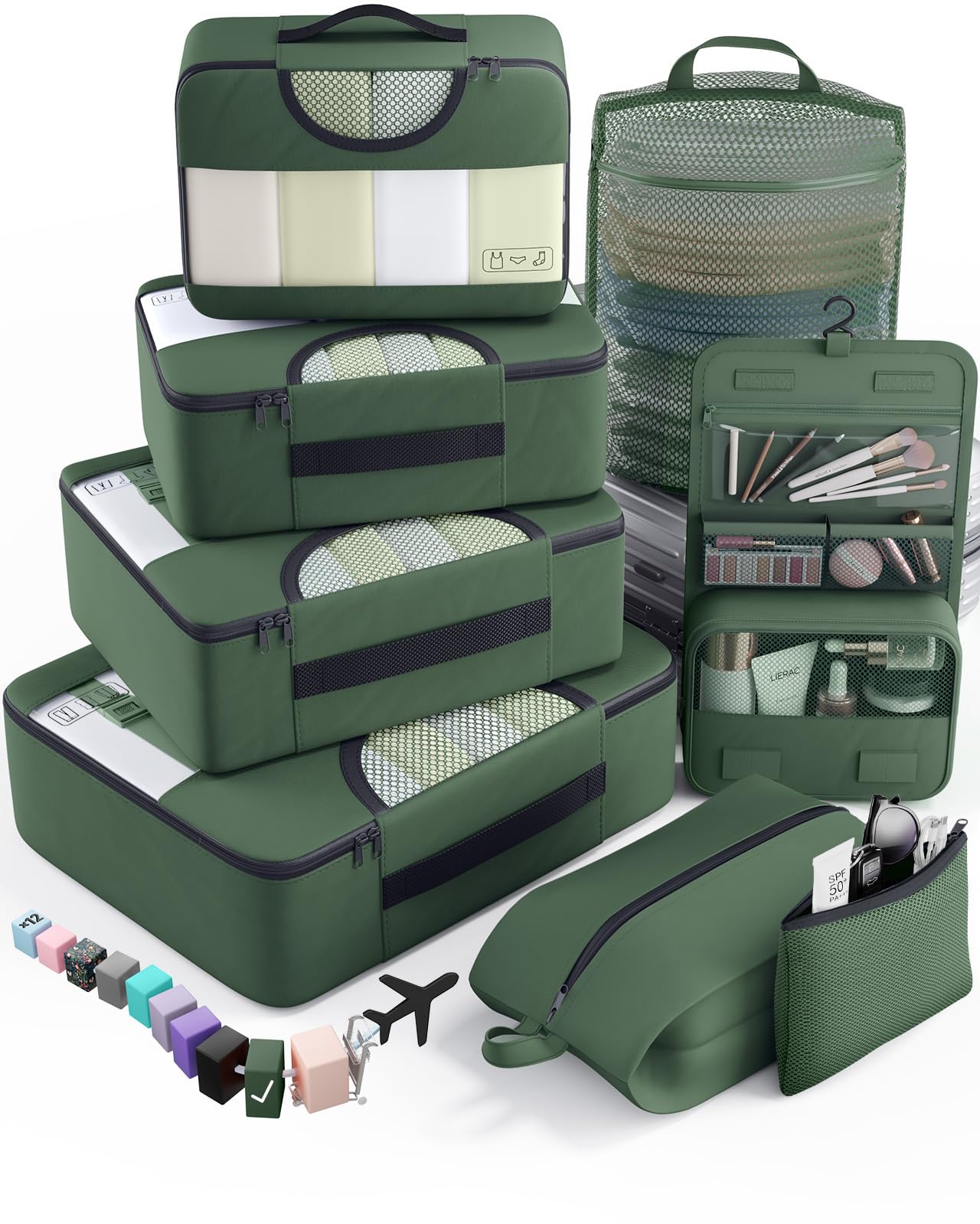 Veken 8 Set Packing Cubes for Travel Essentials, Suitcase Organizer Bags in 4 Sizes, Carry-On Luggage Accessories with Large Laundry & Hanging Toiletry Bag, Must-Have for Airplane, Road Trip & Camping Image