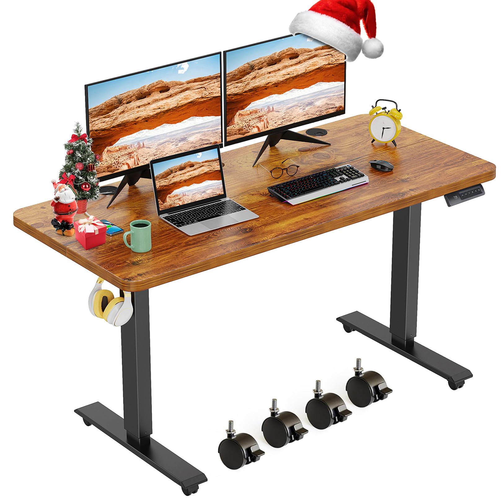 farexon Electric Standing Desk Adjustable Height, 48x 24 Inches Sit Stand Desk with Double Crossbeam Structure, Four Preset Heights, 27''-45'' Lifting Range Stand up Desk for Home Office