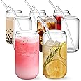 NETANY [ 8pcs Set ] Drinking Glasses with Glass Straw - 16oz Glass Cups, Beer Glasses, Iced Coffee Glasses, Cute Tumbler Cup, Ideal for Whiskey, Soda, Tea, Water, Gift - 2 Cleaning Brushes