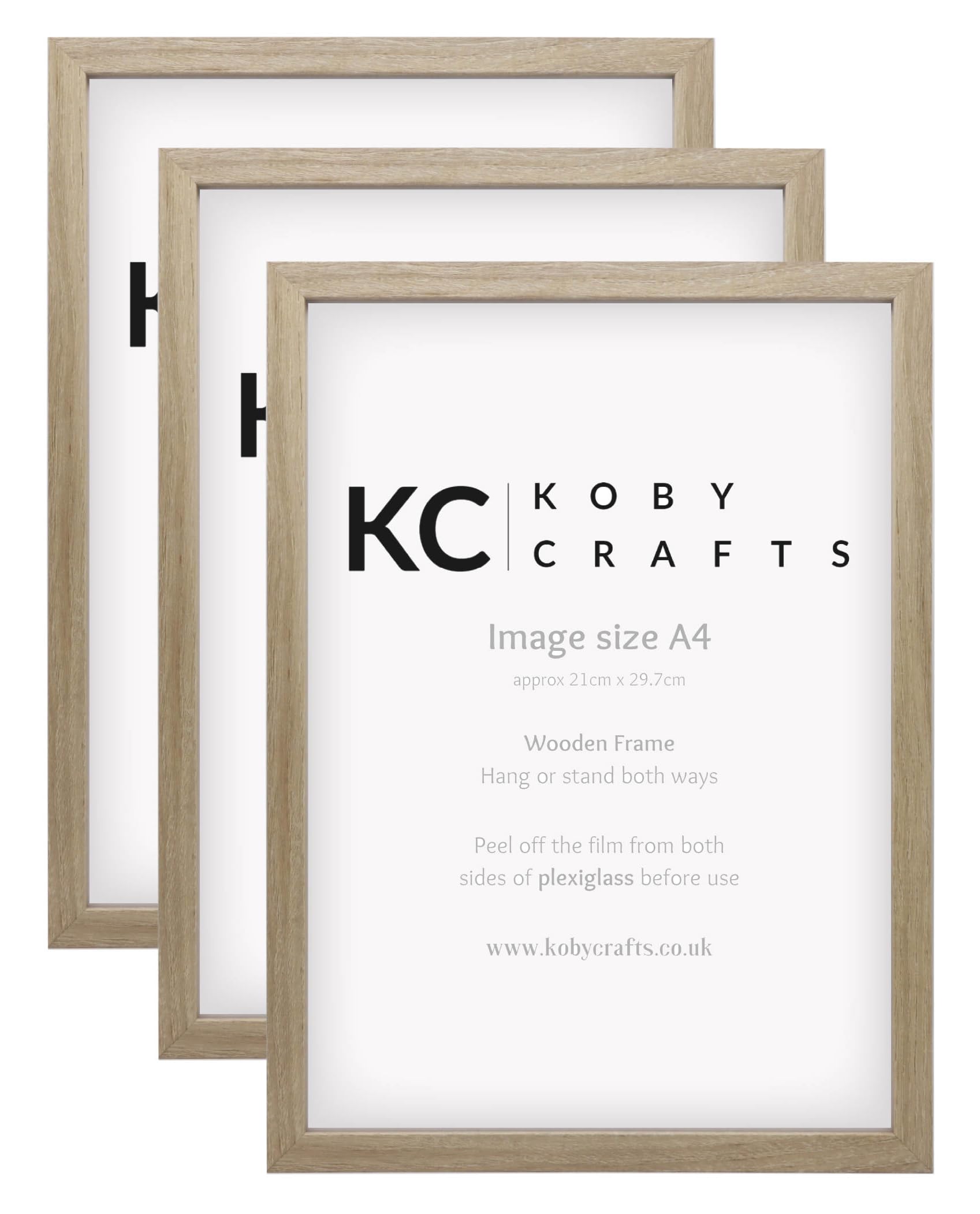 Koby Crafts Pack of 3 Wood Effect Picture Frames for A4 Images 21x29.7cm | Wooden Photo Frames | Tabletop or Wall Mount, Free Stand or Hang Portrait/Landscape | Posters Certificates