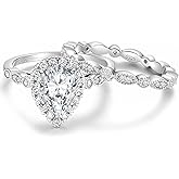 EAMTI 1.5CT 925 Sterling Silver Bridal Ring Sets 14K Gold Plated Teardrop CZ Engagement Vintage Pear Promise Rings Marquise Wedding Bands for Women Size 3-11