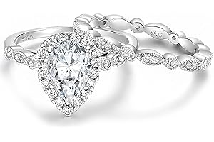 EAMTI 1.25CT 925 Sterling Silver Bridal Ring Sets Teardrop CZ Engagement Vintage Pear Promise Rings Marquise Wedding Bands for Women Size 4-11
