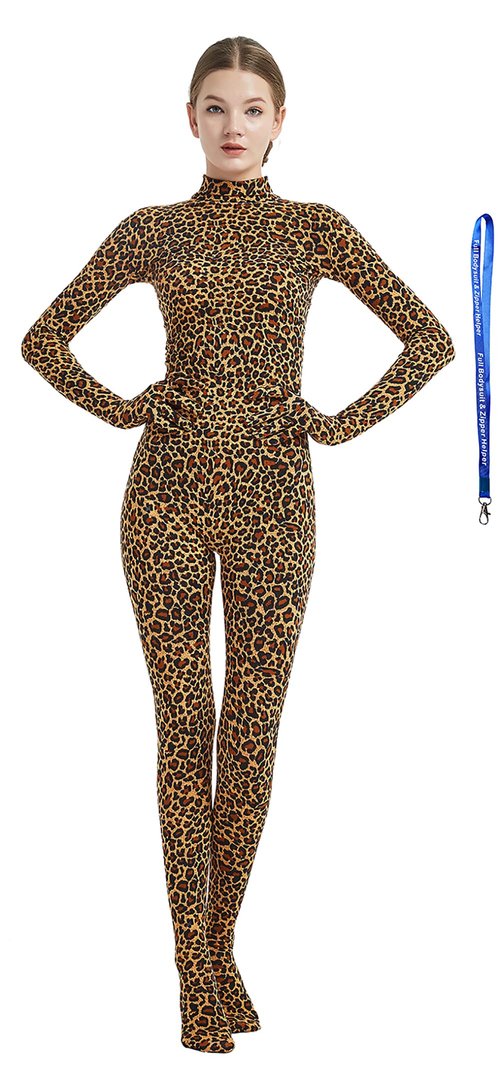 Photo 1 of Full Bodysuit With Zipper Helper Womens Costume Without Hood Spandex Stretch Zentai Unitard Body Suit (Small, Leopard)