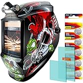 TRQWH Welding Helmet Auto Darkening Large Viewing True Color Solar Powered Welding Mask with 4 Arc Sensor Adjustable Wide Shade Range 4~5-8/9-13 Welder Mask with Grinding