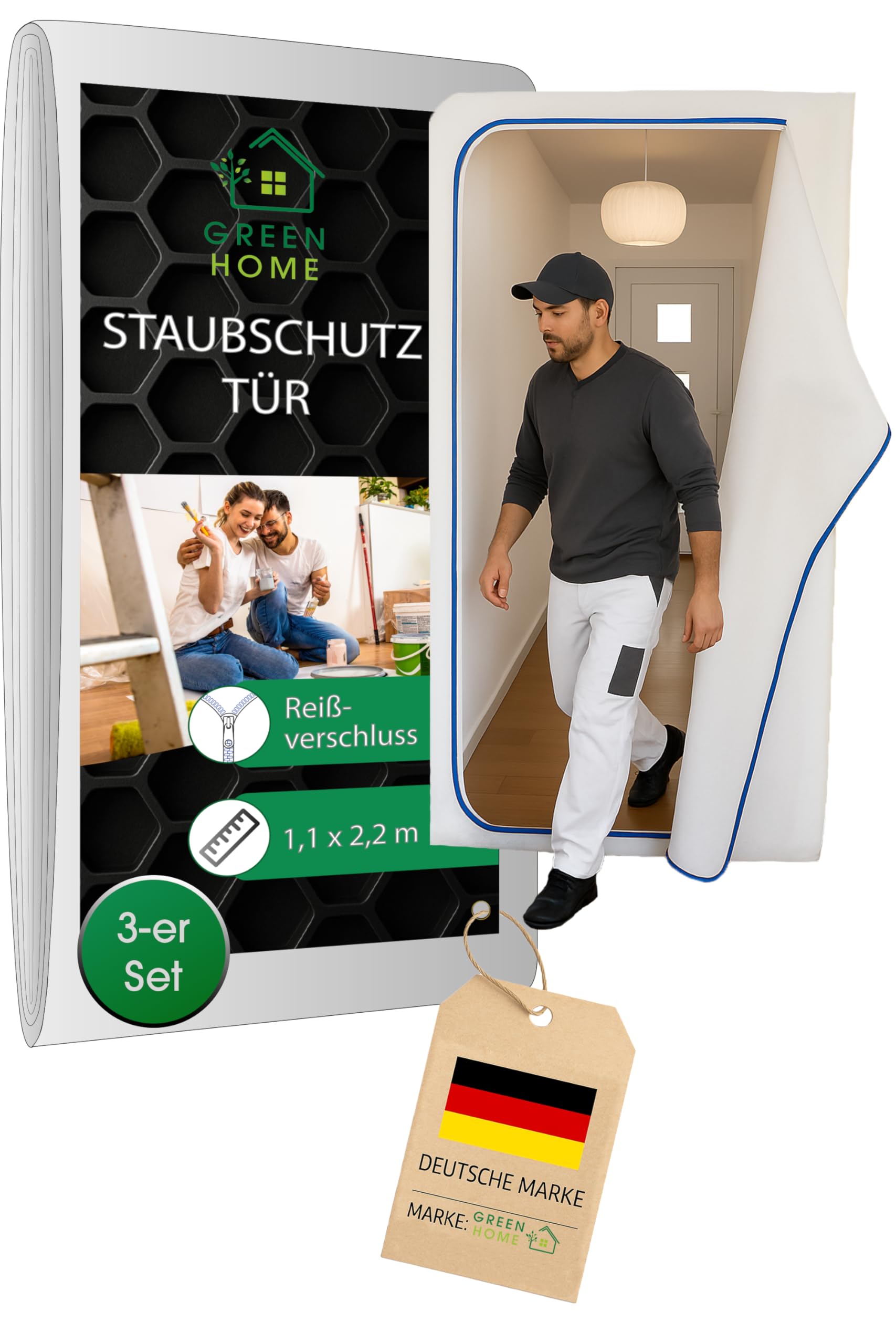 Dust protection door (fleece), dust protection, building door, 1.10 x 2.20 m approximately for renovations and conversions, made of dust-proof polypropylene fleece (PP)., beige