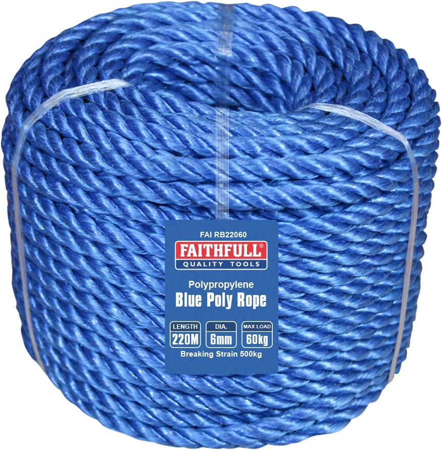 Faithfull FAIRB22060 Blue Poly Rope Coil 6mm Dia x 220M Max Load 60kg, Breaking Strain 500kg, 220 m (Pack of 1)