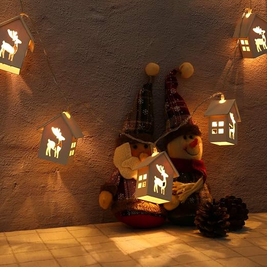 Hevoiok 10 Led Lichterkette Weihnachten Hirsch Klein Holz Haus Lampen Fur Zuhause Schlafzimmer Party Garten Weihnachten Dekoration Holz Weiss Einheitsgrosse 1 50volts Amazon De Beleuchtung