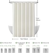 Shower Curtain 182x182cm Cream with Metal Hooks, Waffle Fabric view 6