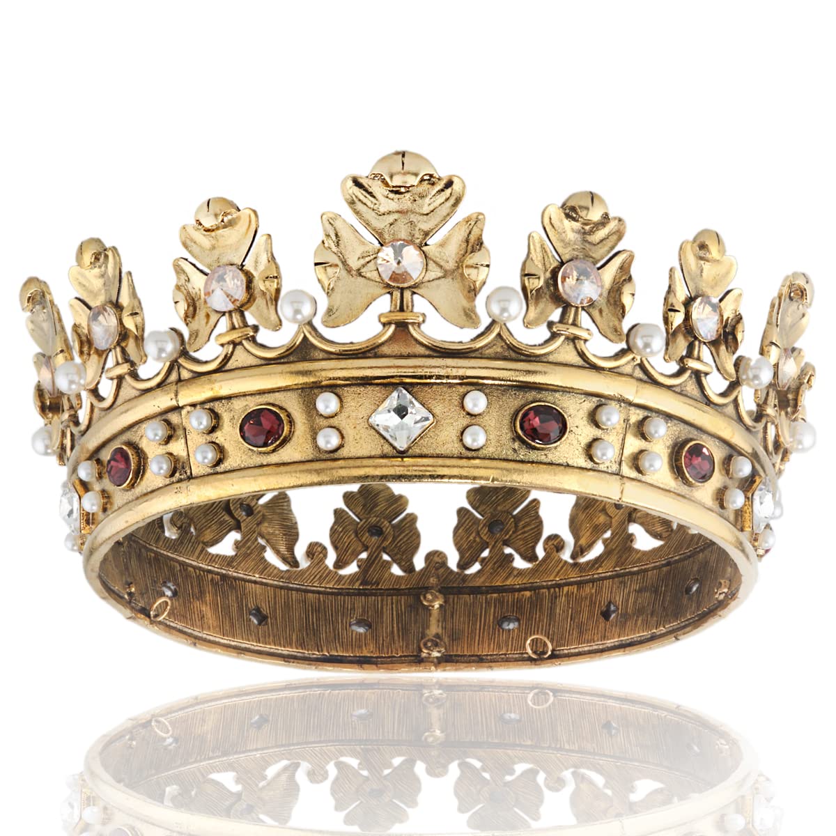 Baroque Royal Crown Men's Metal Prince Hair Crown Full Circle Birthday Party Hair Accessories For Cosplay Prom Pageant Quinceanera (Dark Gold With Champagne Stone)