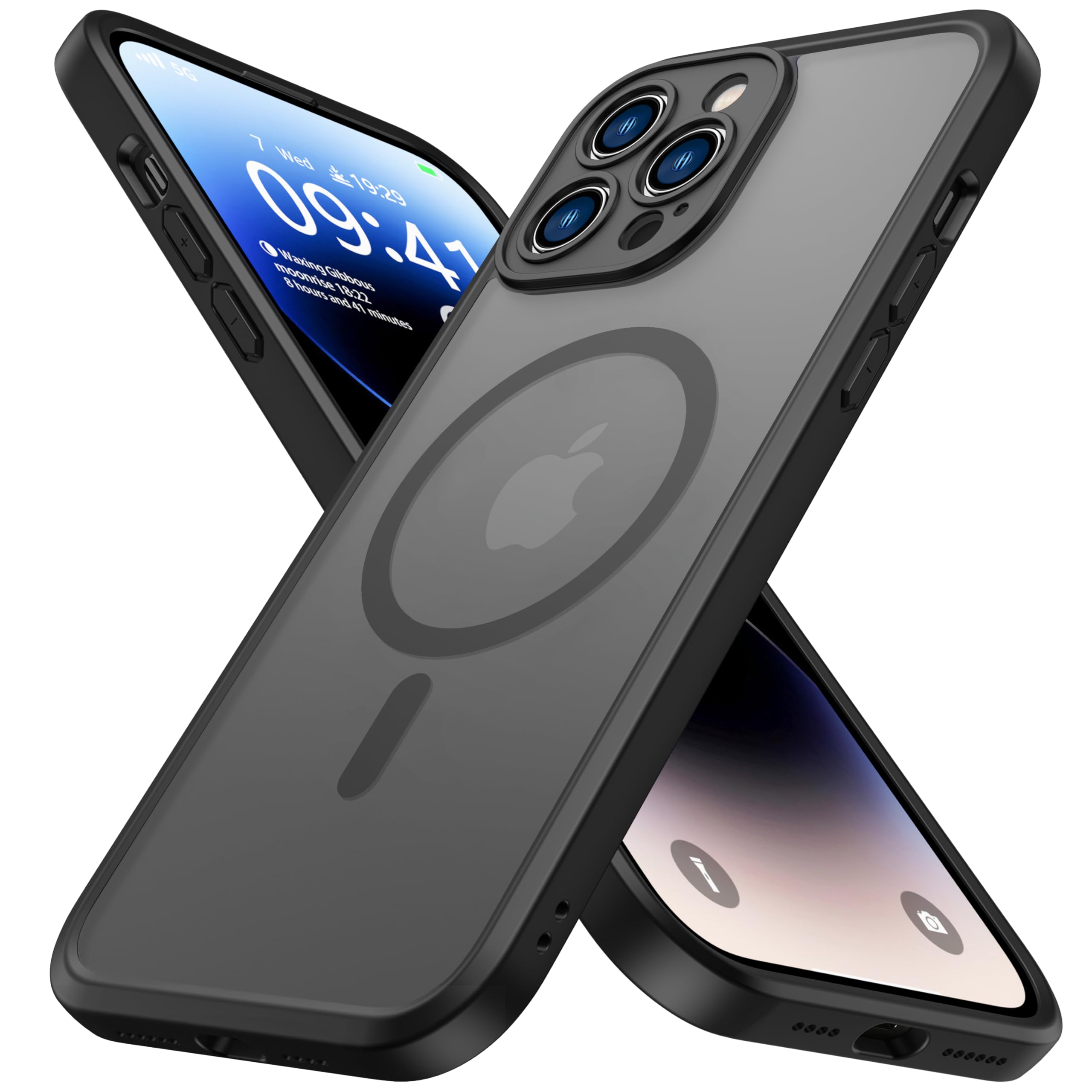 Photo 1 of ImpactStrong Magnetic Guard Designed for iPhone 14 Pro Case [Camera Protection] [Military Grade Drop Tested] [Compatible with MagSafe] Slim Translucent Matte Phone Case (6.1") - Black