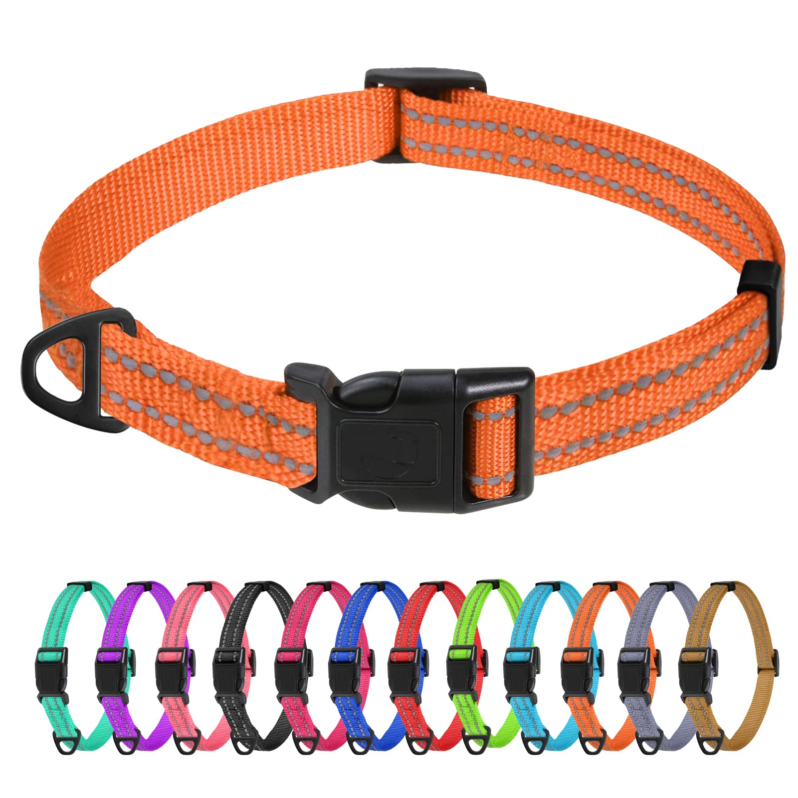 TagMe Reflective Nylon Dog Collars, Adjustable Classic Pet Collar with Quick Release Buckle for Extra Small Dogs, Orange, 1.5 cm Width