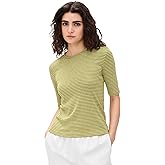Vince Women's Striped Elbow Sleeve Crew Tee