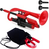 PINSTRUMENTS pCornet Plastic Cornet - Mouthpieces and Carrying Bag - Lightweight, Versatile, Comfortable Ergonomic Grip - Bb Authentic Sound for Student &amp; Beginner - Durable ABS Construction - Red